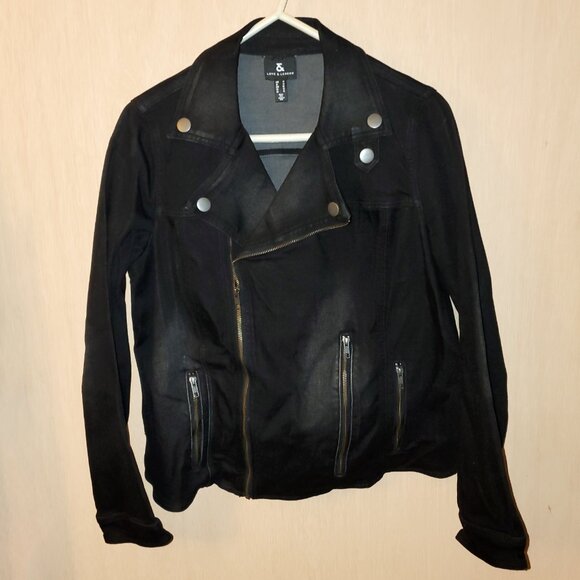 Love & Legend Asymmetrical Dark Denim Moto Jacket, Size 14 EUC - Picture 1 of 6